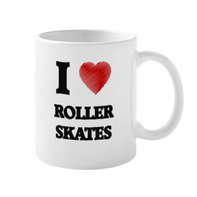 Caneca branca com texto I coração Roller Skates