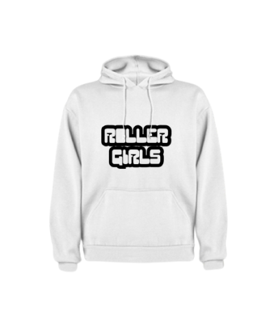 Sweatshirt branca com capuz e texto preto 