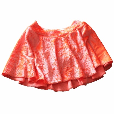 Saia curta cor de salmão com padrão texturizado e corte rodado