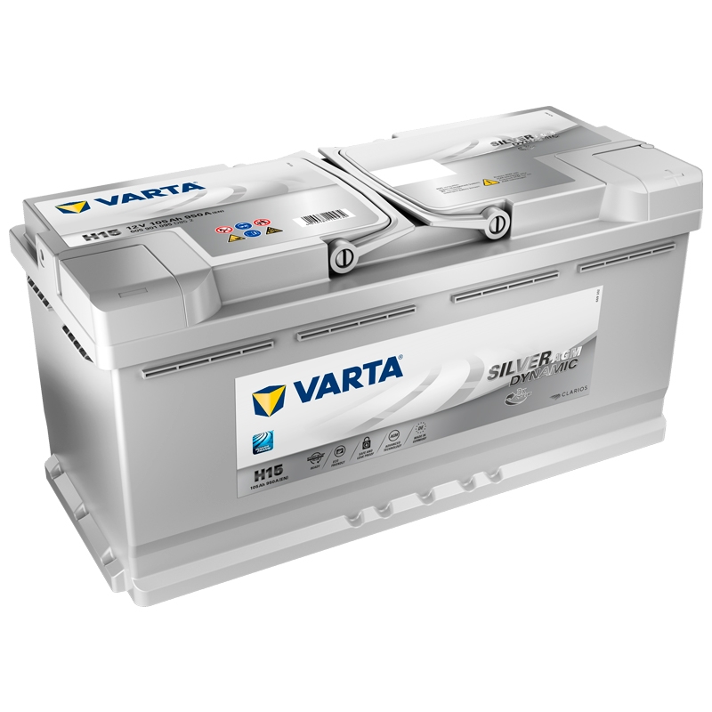 Bateria automóvel cinza com etiquetas VARTA Silver Dynamic AGM H15