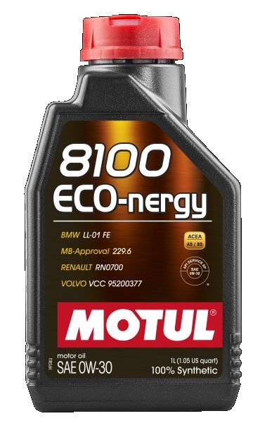 Frasco preto de óleo de motor MOTUL 8100 ECO-nergy com tampa vermelha
