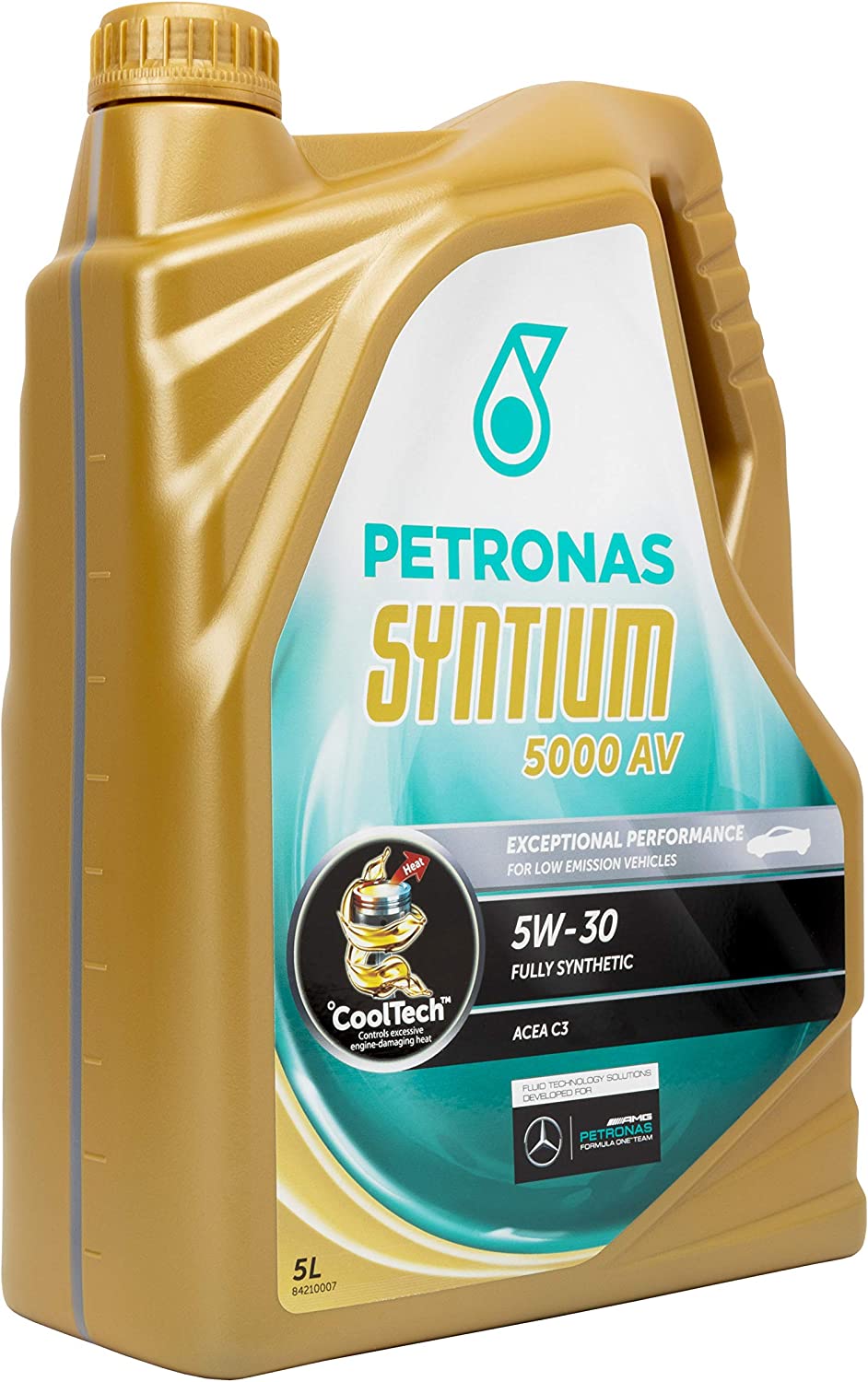 Recipiente dourado de óleo sintético para motor PETRONAS Syntium 5000 AV 5W-30