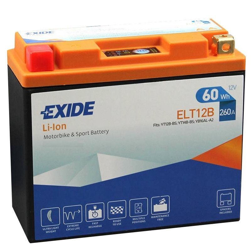 Bateria Li-Ion para mota EXIDE ELT12B 12V 60Wh preto e laranja