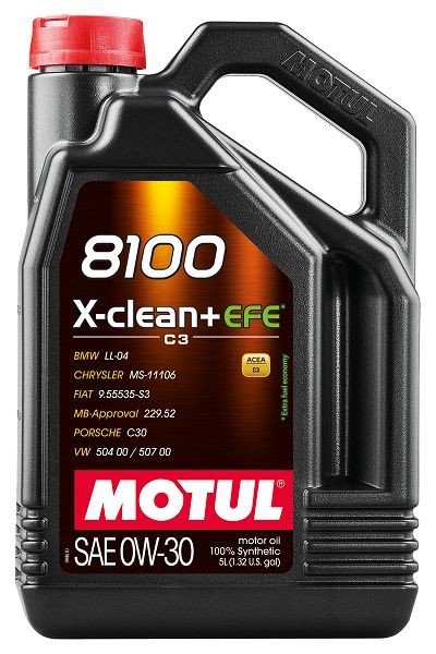 Recipiente preto de óleo Motul 8100 x-clean+ EFE C3 SAE 0W-30 com tampa vermelha