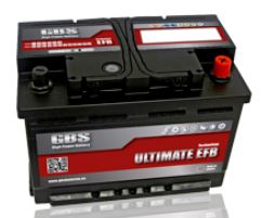 Bateria automóvel preta com etiqueta vermelha e branca ULTIMATE EFB