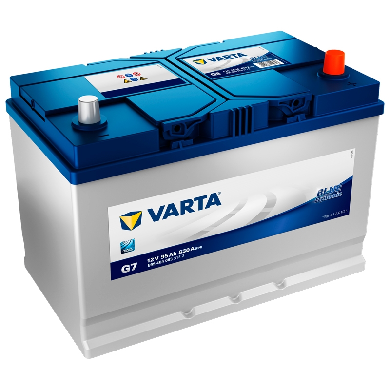 Bateria automóvel Varta G7 12V 95Ah 830A com tampa azul e corpo cinza