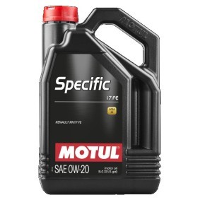 Recipiente preto de óleo para motor MOTUL SAE 0W-20 com tampa vermelha