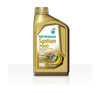 Frasco dourado de óleo PETRONAS Syntium 7000 0W-40