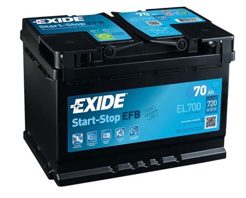 Bateria automóvel preta Exide Start-Stop EFB com etiqueta azul