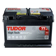 bateria automóvel preta TUDOR High Tech com etiquetas cinzentas e vermelhas