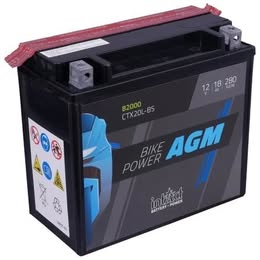 Bateria de motocicleta BIKE POWER AGM CTX20L-B5 preta com etiqueta azul e preta