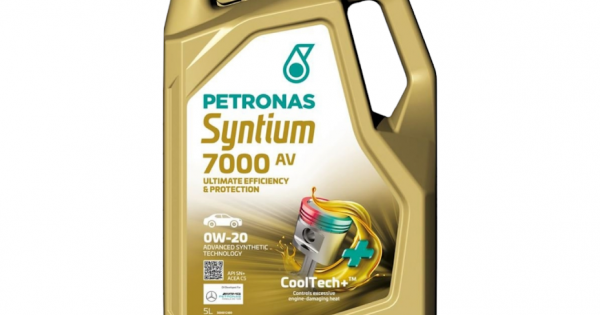 Recipiente dourado de óleo de motor PETRONAS Syntium 7000 AV 0W-20