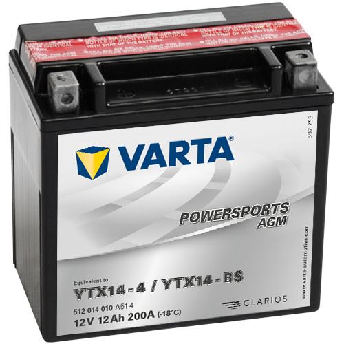 Bateria VARTA Powersports AGM preta com etiqueta frontal
