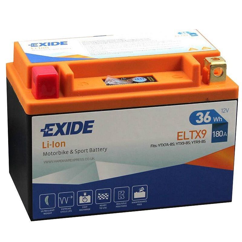Bateria EXIDE Li-Ion ELTX9 para motorizadas e desportos com tampa laranja