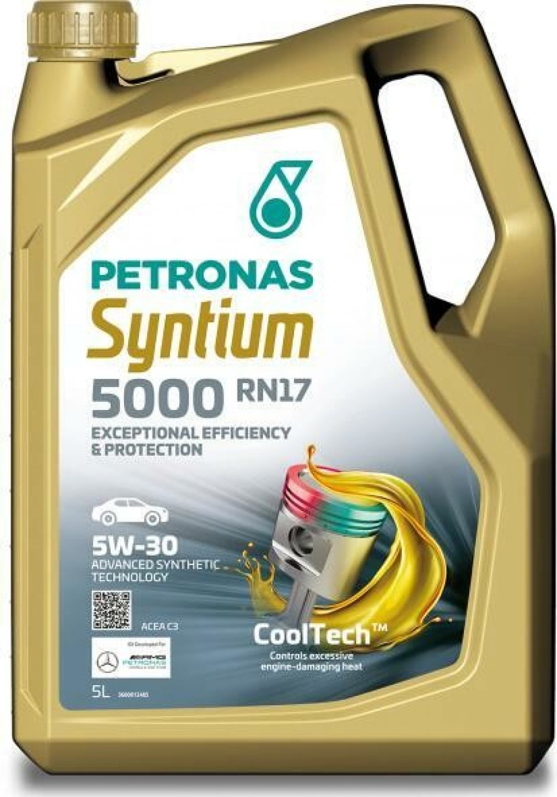 Recipiente dourado de óleo de motor PETRONAS Syntium 5000 RN17 5W-30
