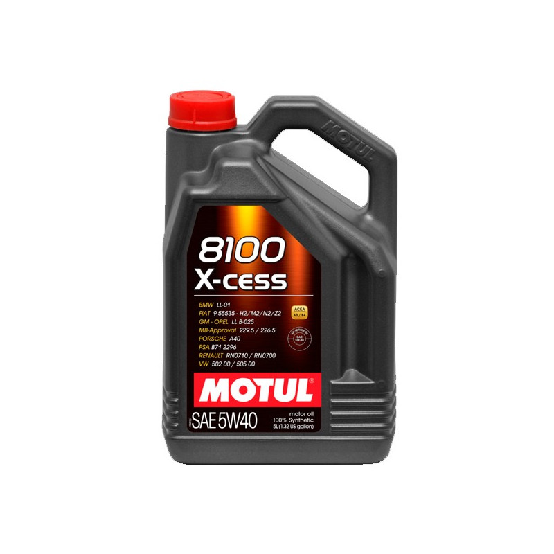 Recipiente preto com tampa vermelha de óleo MOTUL 8100 X-cess SAE 5W40