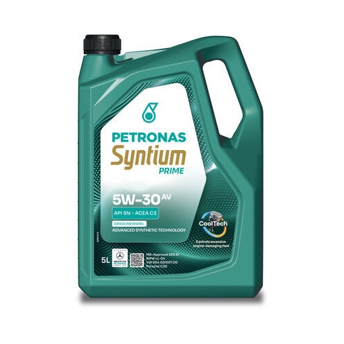Recipiente plástico verde PETRONAS Syntium Prime 5W-30 AV óleo lubrificante 5 litros