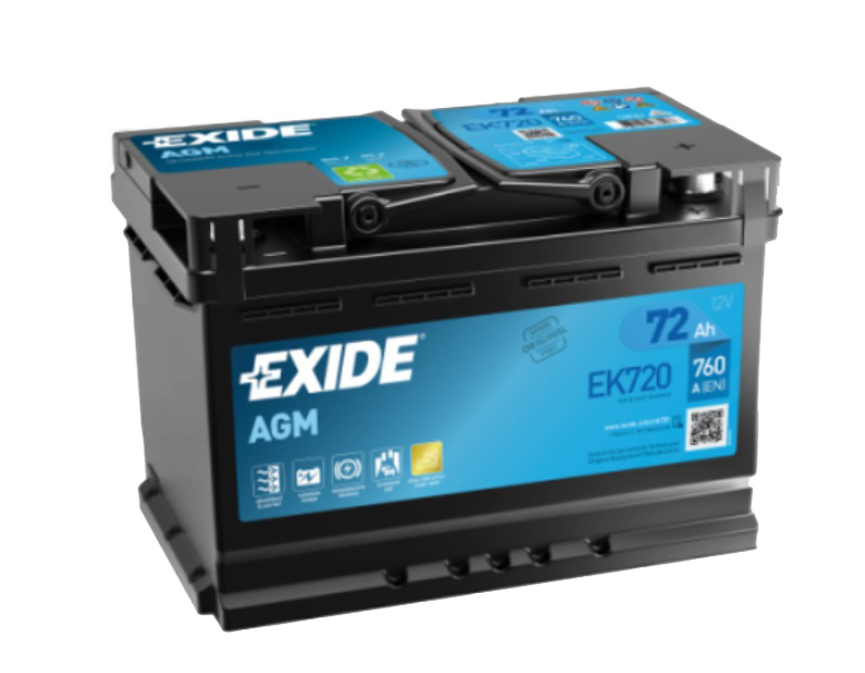 Bateria automóvel EXIDE EK720 preta com rótulo azul