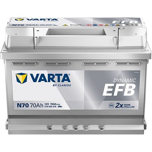 Bateria automóvel Varta Dynamic EFB N70 70Ah 12V 760A com etiqueta cinzenta