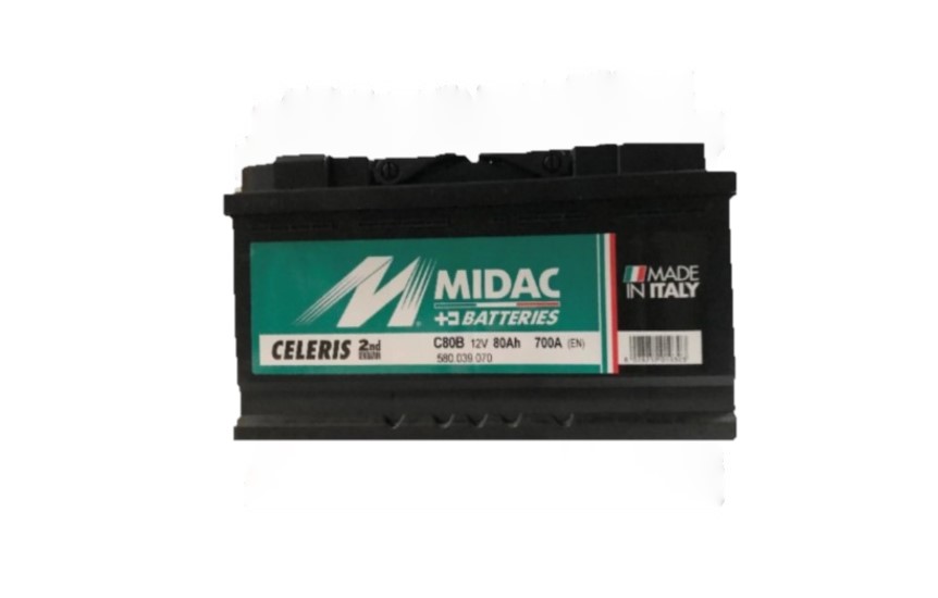 Bateria automóvel MIDAC verde e preta modelo CELERIS 2nd 12V 80Ah 700A EN