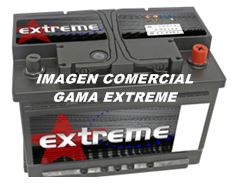 Bateria automóvel preta marca Extreme com texto em branco e vermelho