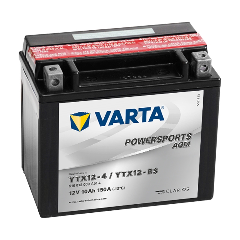 Bateria preta VARTA POWERSPORTS AGM com etiqueta branca e vermelha