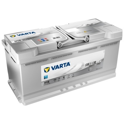 Bateria automóvel cinza com etiquetas VARTA Silver Dynamic AGM H15