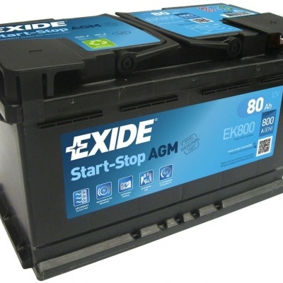 Bateria automóvel Exide Start-Stop AGM EK800 preta com etiqueta azul
