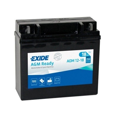 Bateria EXIDE AGM Ready preta com etiqueta azul e branca, 18Ah 12V, para motorizada