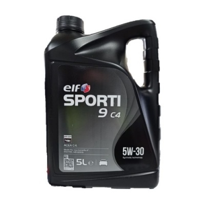 Recipiente plástico negro de óleo ELF SPORTI 9 C4 5W-30 5 litros