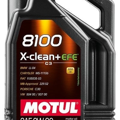 Recipiente preto de óleo Motul 8100 x-clean+ EFE C3 SAE 0W-30 com tampa vermelha