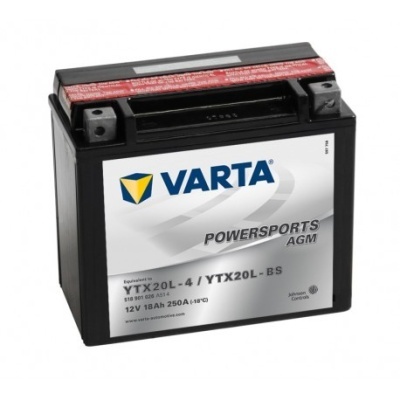 Bateria VARTA Powersports AGM preta com etiqueta branca e detalhes vermelhos