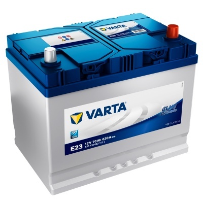 Bateria automotiva VARTA E23 12V 70Ah 630A com corpo branco e tampa azul
