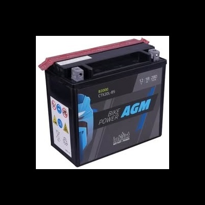 Bateria de motocicleta BIKE POWER AGM CTX20L-B5 preta com etiqueta azul e preta