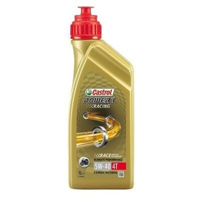 Frasco de óleo de motor Castrol POWER1 RACING 5W-40 4T dourado com tampa vermelha