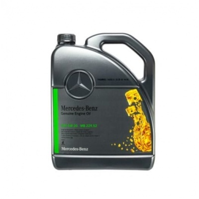 Recipiente preto de óleo de motor Mercedes-Benz com selo e gráfico amarelo