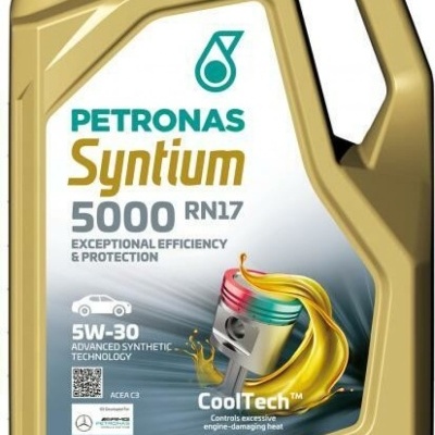 Recipiente dourado de óleo de motor PETRONAS Syntium 5000 RN17 5W-30