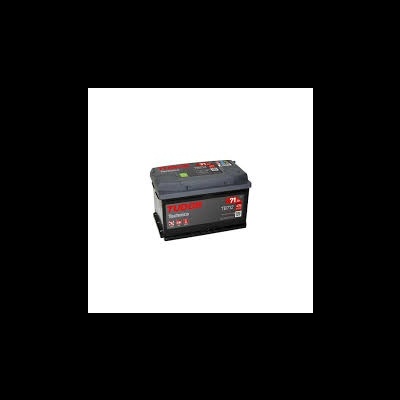 Bateria automóvel preta da marca TUDOR com etiqueta e tampa cinza