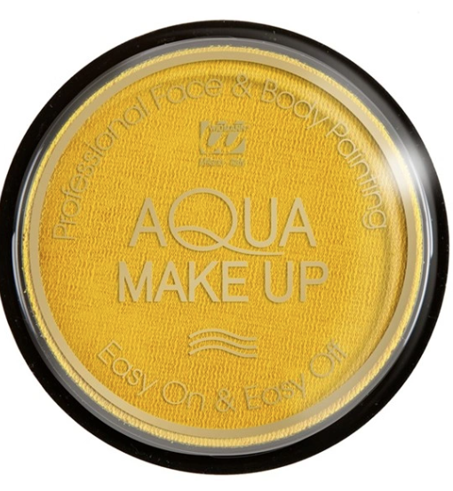Boião Aqua Make UP várias cores Pote redondo de maquilhagem aqua amarelo com tampa preta e texto em relevo