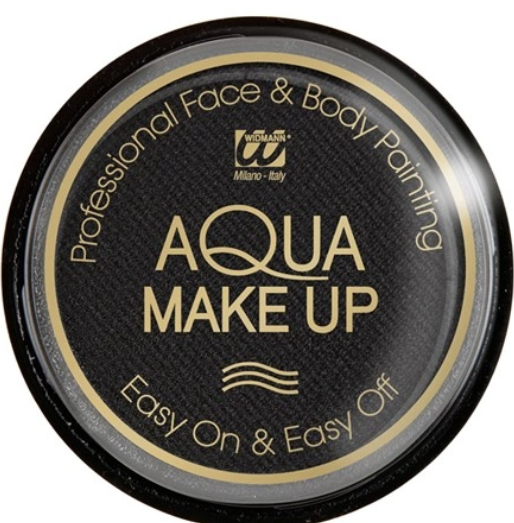 Boião Aqua Make UP várias cores Tampa preta de embalagem de maquilhagem Aqua Make Up com texto dourado.
