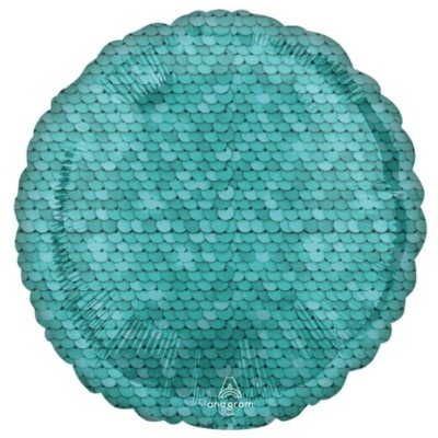 Balão metálico redondo azul turquesa com padrão de escamas