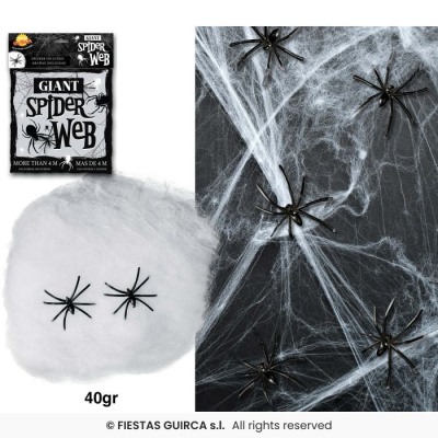 Pacote de teia de aranha gigante branca com aranhas plásticas pretas para decoração