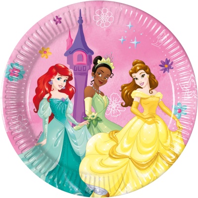 Prato rosa decorado com princesas Disney e castelo
