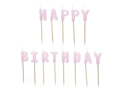 Velas cor-de-rosa em forma de letras com suporte de palito