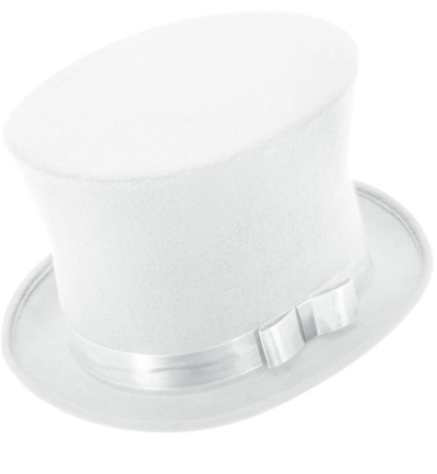 Chapéu de cartola branco com fita de cetim e laço