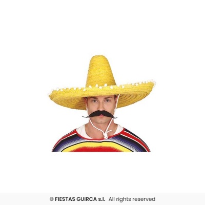 Pessoa com chapéu mexicano amarelo e moustache negra