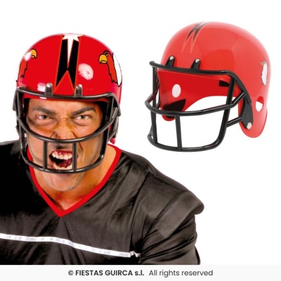 Capacete vermelho com desenhos de pássaros e viseira preta para futebol americano