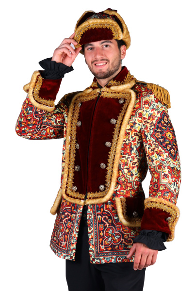 Casaco decorativo masculino colorido com chapéu a condizer