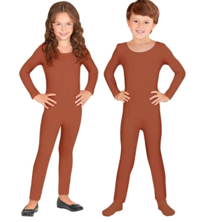 Dois crianças usando collants compridos castanho avermelhado com mangas compridas