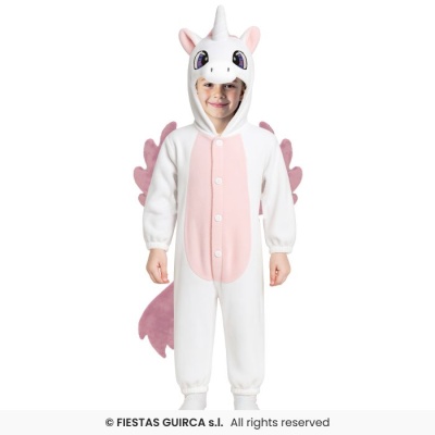 Fato de unicornio branco e rosa para criança com capuz e asas